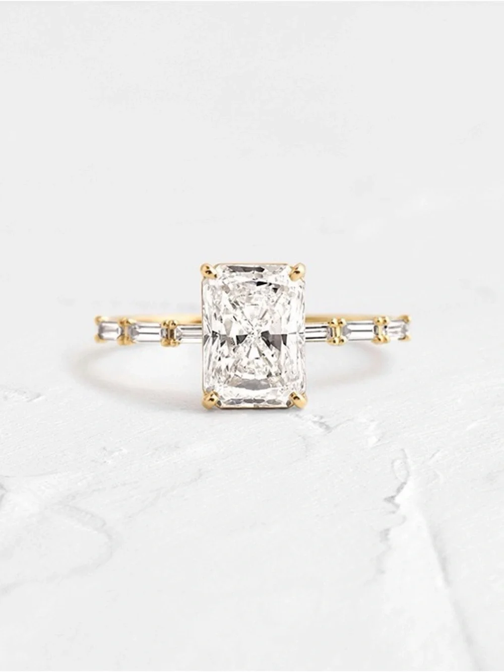 Radiant Cut CZ Engagement Ring 925 Silver 18K Gold Filled Baguette Sides Size 6